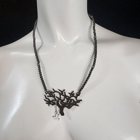 Hematite Beaded Tree of Live Take Flight Necklace - Picture 1 of 3